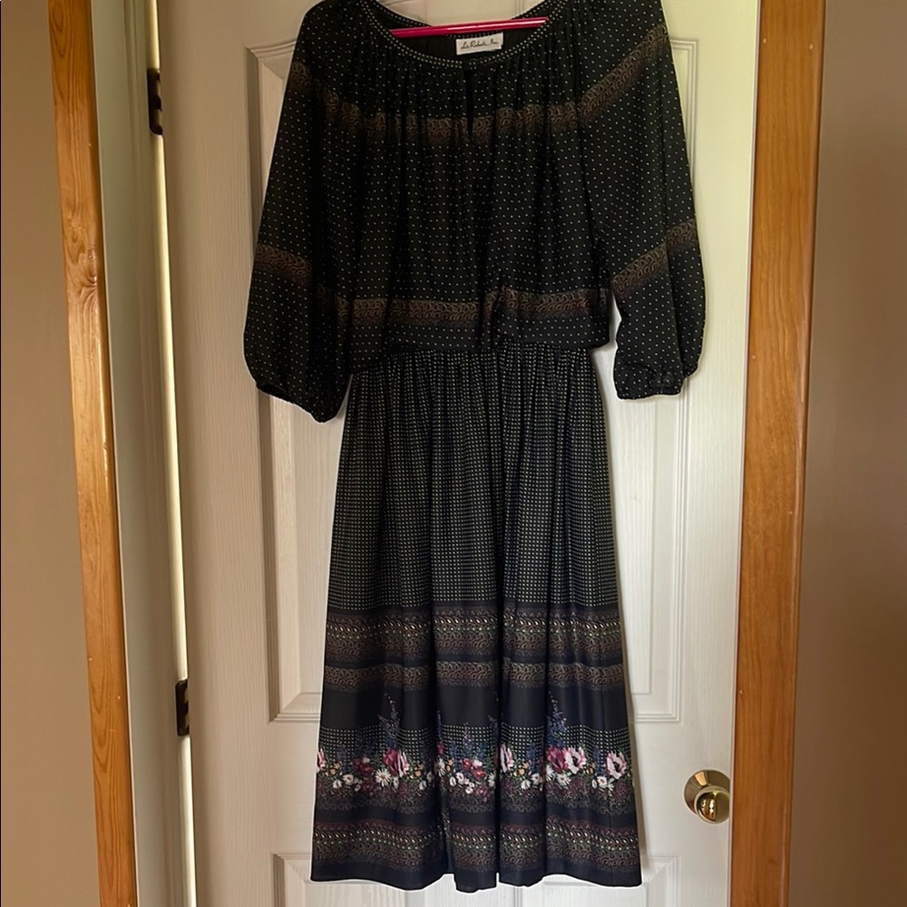 Made in USA Black Floral Midi Dress